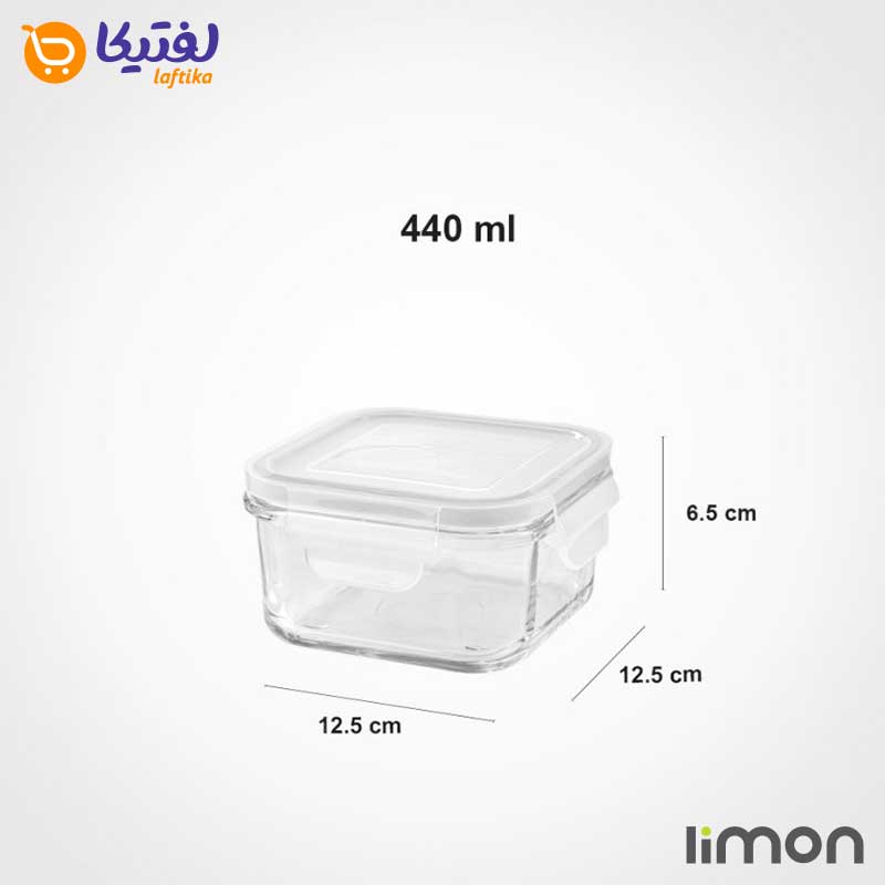 ابعاد-ظرف-شیشه-ای-مربع-دربدار-440-میلی-لیتری-لیمون