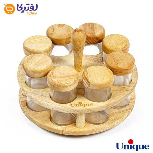 جا ادویه چوبی چرخشی گرد 8 عددی یونیک مدل UN-6117