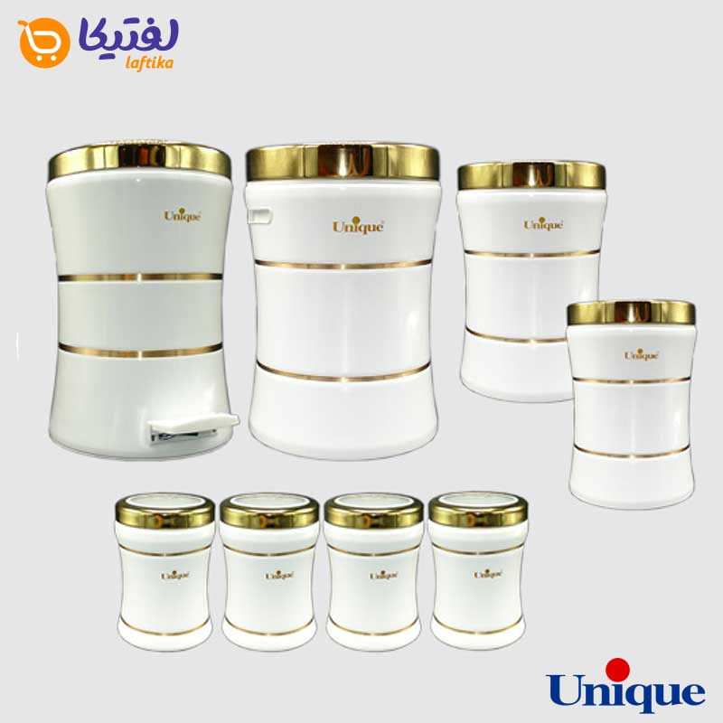 سرویس 8 پارچه کمر باریک خطی سفید طلایی یونیک UN-4596