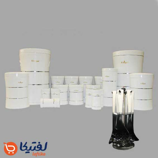 سرویس آشپزخانه 25 پارچه کمرباریک خطی تمام سفید یونیک UN-4715 (توقف تولید)*