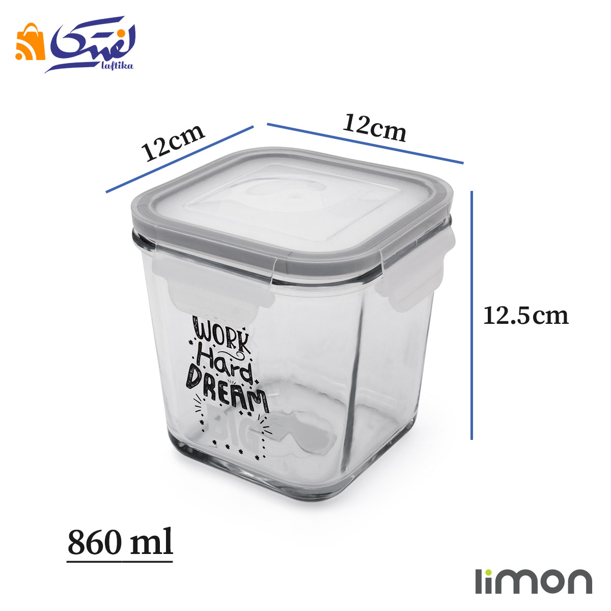 ظرف شیشه ای لیمون مربع دربدار 860 میلی لیتری چاپی 2110