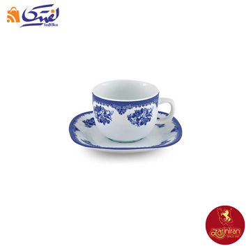 فنجان و نعلبکی چای خوری چینی زرین کواترو طرح فلورانس سرمه ای 2 پارچه