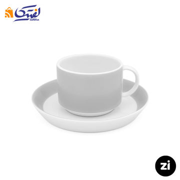 فنجان و نعلبکی چای خوری چینی زرین ZI فرم اس پاستل طوسی 2 پارچه