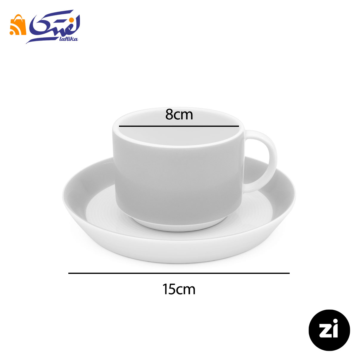 فنجان و نعلبکی چای خوری چینی زرین ZI فرم اس پاستل طوسی 2 پارچه