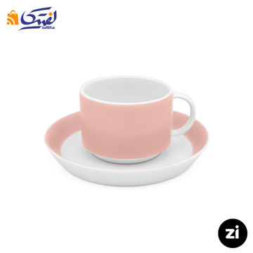 فنجان و نعلبکی چای خوری چینی زرین ZI فرم اس پاستل صورتی 2 پارچه