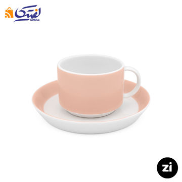 فنجان و نعلبکی چای خوری چینی زرین ZI فرم اس پاستل گلبهی 2 پارچه