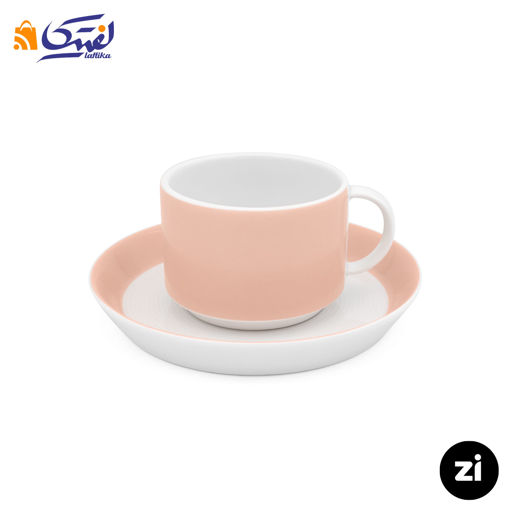 فنجان و نعلبکی چای خوری چینی زرین ZI فرم اس پاستل گلبهی 2 پارچه