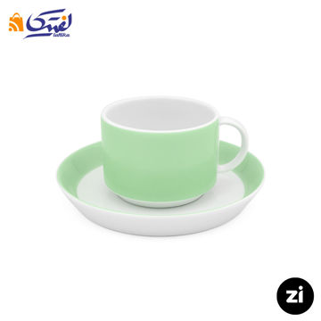 فنجان و نعلبکی چای خوری چینی زرین ZI فرم اس پاستل سبز 2 پارچه