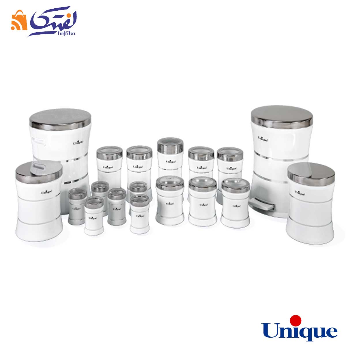 سرویس 18 پارچه کمر باریک خطی سفید استیل یونیک UN-4692