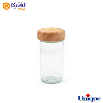 بانکه شیشه ای یونیک با درب چوبی 10×5.5 سانتیمتر